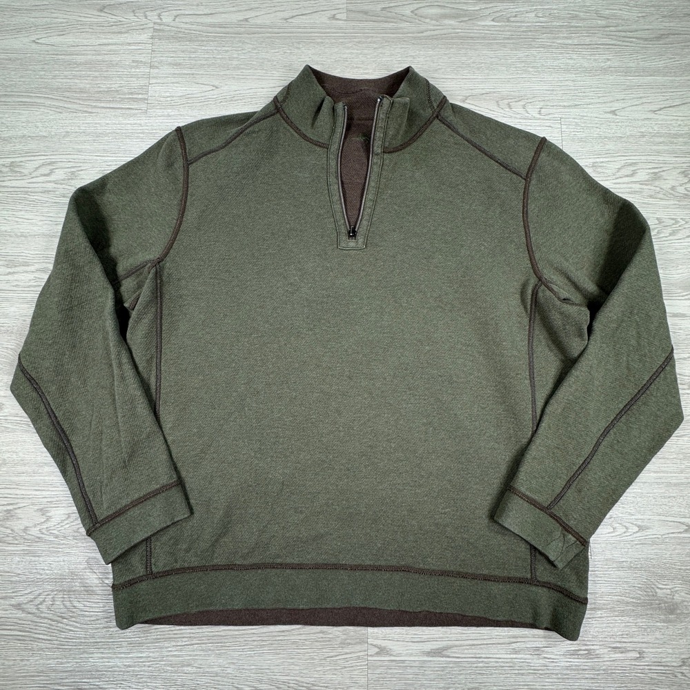 Tommy Bahama Mens Pullover Reversible Quarter Zip Green Brown XL‎ Flip Side